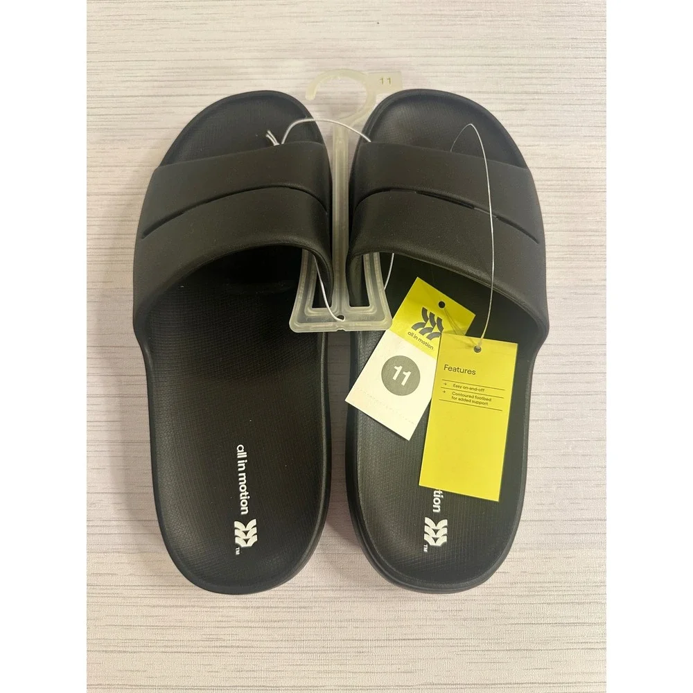 All in Motion Mens Arch Slide Sandals Black Contoured Footbed Size 11 NWT